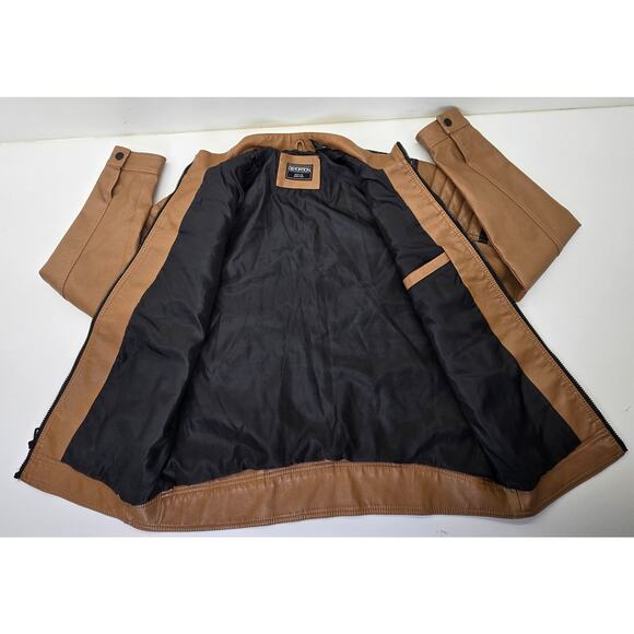 Distortion Motorcycle Jacket Brown Faux Leather Biker Coat Men's M - Picture 4 of 7